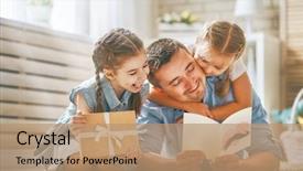  Presentation with family day - Amazing PPT theme having congratulations - happy father's day children daughters backdrop and a coral colored foreground