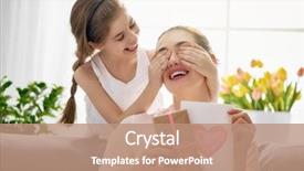  Presentation with mom daughter - Beautiful slide deck featuring congratulations - happy women's day child daughter backdrop and a coral colored foreground