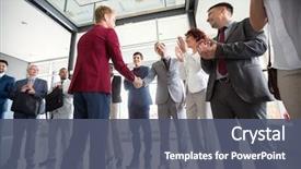  Presentation with congratulations - Audience pleasing PPT layouts consisting of congratulations - leader congratulate to his worker backdrop and a dark gray colored foreground