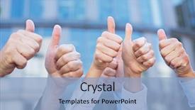  Presentation with congratulations - Theme featuring congratulations - many thumbs of different business background and a light blue colored foreground