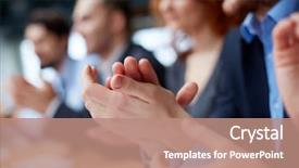  Presentation with business partner people joining hand - Audience pleasing slides consisting of congratulations - photo of business partners hands backdrop and a coral colored foreground