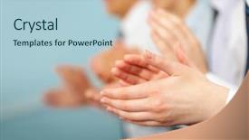  Presentation with partners - Colorful PPT layouts enhanced with congratulations - photo of business partners hands backdrop and a light blue colored foreground