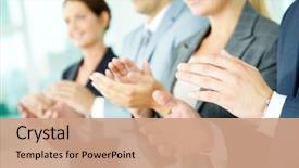  Presentation with congratulations - Cool new PPT layouts with congratulations - photo of business partners hands backdrop and a coral colored foreground