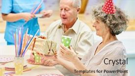  Presentation with retirement party - Amazing PPT theme having congratulations - seniors celebrate a birthday party backdrop and a lemonade colored foreground