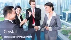  Presentation with asian - Colorful slide deck enhanced with congratulations promotion - asian business team - applause backdrop and a ocean colored foreground