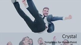  Presentation with promotion - Beautiful PPT theme featuring congratulations promotion - business team throwing his colleague backdrop and a light blue colored foreground