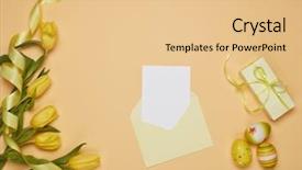  Presentation with gift card envelope - Audience pleasing slide set consisting of congratulations promotion - colored easter eggs spring tulips backdrop and a lemonade colored foreground