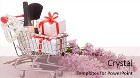  Presentation with birthday card - Audience pleasing slides consisting of congratulations promotion - shopping trolley with gift boxes backdrop and a coral colored foreground