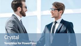  Presentation with two people holding hands - Presentation theme consisting of congratulations promotion - two business people shaking hands background and a teal colored foreground