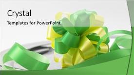  Presentation with ribbon green - Audience pleasing presentation consisting of congraturation - green yellow ribbon bowl backdrop and a white colored foreground