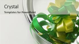  Presentation with ribbon green - Cool new presentation design with congraturation - green yellow ribbon bows backdrop and a soft green colored foreground