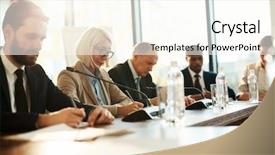  Presentation with conference - Presentation consisting of congress - row of serious delegates making background and a cream colored foreground