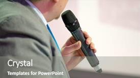  Presentation with invitation for conference - Theme having congressman - businessman talking at conference holding background and a  colored foreground