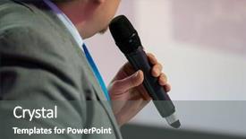  Presentation with conference - Cool new slides with congressman - businessman talking at conference holding backdrop and a  colored foreground