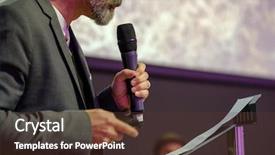  Presentation with microphone - Slide set consisting of congressman - businessman talking at conference holding background and a tawny brown colored foreground