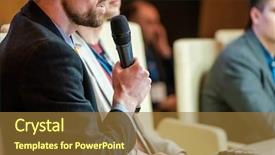  Presentation with invitation for conference - Cool new presentation theme with congressman - businessman talking at conference holding backdrop and a gold colored foreground