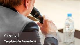  Presentation with microphone - Presentation theme featuring congressman - businessman talking at conference holding background and a dark gray colored foreground