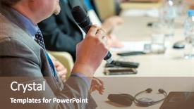  Presentation with versailles conference - Beautiful presentation theme featuring congressman - businessman talking at conference holding backdrop and a tawny brown colored foreground