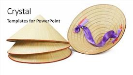  Presentation with straw - Presentation design featuring conical shape oriental straw hats background and a white colored foreground