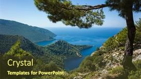  Presentation with growing tree - Colorful presentation theme enhanced with coniferous-tree-growing-on-mountain backdrop and a tawny brown colored foreground