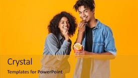  Presentation with african american black couple - Colorful PPT layouts enhanced with conjoint - cheerful young african couple standing backdrop and a gold colored foreground