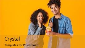  Presentation with french fries - Audience pleasing presentation theme consisting of conjoint - cheerful young african couple standing backdrop and a gold colored foreground