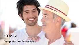  Presentation with father - Beautiful PPT theme featuring conjoint - father and son on holiday backdrop and a coral colored foreground