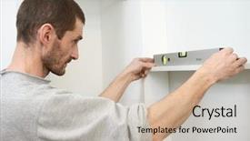  Presentation with access control system - Presentation design consisting of conjoint - joiner carpenter worker examining background and a  colored foreground