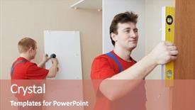  Presentation with settle - Amazing slide deck having conjoint - two carpenters workers joint backdrop and a coral colored foreground