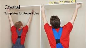  Presentation with settle - Slide deck featuring conjoint - two carpenters workers joint background and a soft green colored foreground