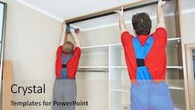  Presentation with settle - Theme having conjoint - two carpenters workers joint background and a soft green colored foreground