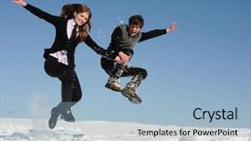  Presentation with teenagers - Slides consisting of conjoint - two happy teenagers jump background and a  colored foreground