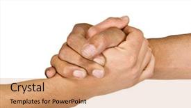  Presentation with shaking hands - Amazing slide deck having conjoint - two man shaking hands more backdrop and a coral colored foreground