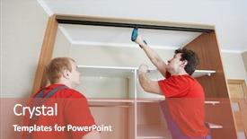  Presentation with settle - PPT theme with conjoint - two wardrobe carpenters workers joint background and a red colored foreground