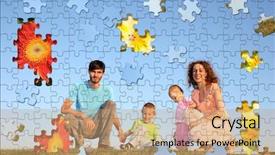  Presentation with puzzle family - Presentation theme featuring connect 4 game - family of four puzzle collage background and a coral colored foreground