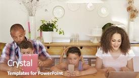  Presentation with family - PPT theme enhanced with connect 4 game - family sitting around table background and a coral colored foreground