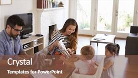  Presentation with kids play sports children sports - Beautiful PPT layouts featuring connect 4 game - father uses laptop whilst mother backdrop and a  colored foreground