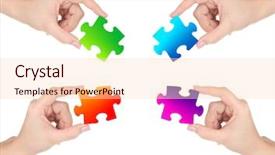  Presentation with colorful hands - Beautiful slide set featuring connect 4 game - four hands holding colorful puzzle backdrop and a lemonade colored foreground