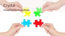  Presentation with colorful hands - Slide set having connect 4 game - four hands holding colorful puzzle background and a lemonade colored foreground