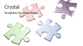  Presentation with jigsaw - Colorful PPT theme enhanced with connect 4 game - four jigsaw puzzle pieces backdrop and a pink colored foreground