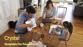  Presentation with father - Colorful presentation theme enhanced with connect 4 game - mother uses laptop whilst father backdrop and a tawny brown colored foreground