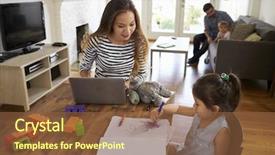  Presentation with father - PPT layouts having connect 4 game - mother uses laptop whilst father background and a tawny brown colored foreground