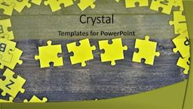  Presentation with puzzle pieces flying - Slide deck consisting of connect 4 game - puzzle pieces on wooden table background and a gold colored foreground