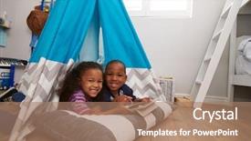  Presentation with tent - Colorful presentation enhanced with connect 4 game - two children lying in tent backdrop and a  colored foreground