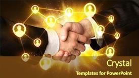  Presentation with social media - Audience pleasing presentation theme consisting of connect collaborate - business handshake social media concept backdrop and a  colored foreground