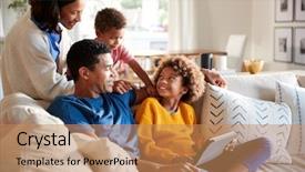  Presentation with african american women in computer - Amazing presentation theme having connect four - african american father and daughter backdrop and a coral colored foreground