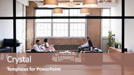  Presentation with lounge - PPT theme consisting of connect four - business people in lounge meeting background and a coral colored foreground