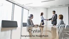  Presentation with shaking hands - Beautiful slide set featuring connect four - businessman and businesswoman shaking hands backdrop and a mint green colored foreground