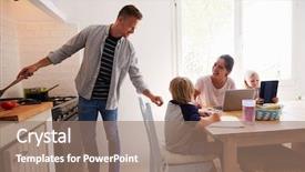  Presentation with cooking kids - Audience pleasing PPT theme consisting of connect four - dad cooking turns to mum backdrop and a coral colored foreground