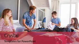  Presentation with family dreams of vacation - Slide set featuring connect four - family in bedroom pack suitcases background and a red colored foreground